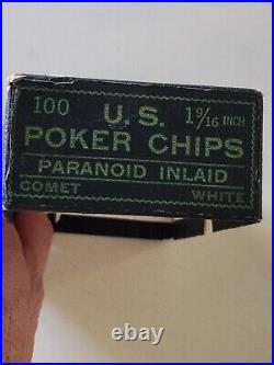 Vintage Paranoid Inlaid Isreal Jewish Clay White Blue Star 100 US Poker Chips