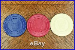 Vintage Peau Doux Red Blue White Boston Terrier Clay Poker Chips Set Of 97