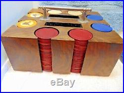 Vintage Poker Chip Holder With Clay Poker Chips