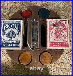 Vintage Poker Chip Set /Rotating Wooden Carousel Caddy With Cover, Clay chips