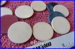 Vintage Poker Chips clay or bakelite Apx 170 chips with wooden caddy holder