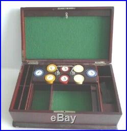 Vintage Poker Game Cards 200 Clay Composite Chip Wood Caddy box chest 14x8.5