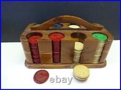 Vintage Polo Player Pony Poker Chip Set Wood Caddy and 3 Color Clay Chips