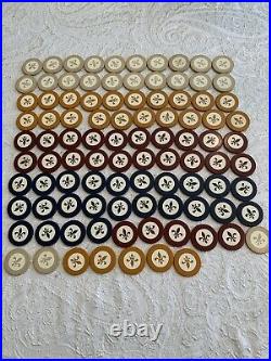 Vintage Rare Clay Poker Chips- Lot Of 97 Red, Beige, Blue And Gold