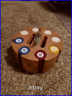 Vintage Two Tone Injected Dot Clay Poker Chips Wooden Case Caddy