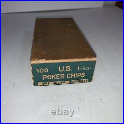 Vintage U. S. ANCHOR Clay POKER CHIPS Original Box 1 1/2 RED BLUE WHITE 99.9pc