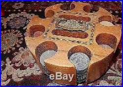 Vintage elegant bronze & wood victorian Poker chips stand the chips from clay