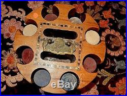 Vintage elegant bronze & wood victorian Poker chips stand the chips from clay