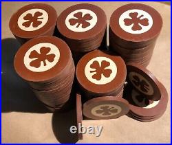 Vintage poker chips 100 Clay Shamrock 4-Leaf Clover Brown