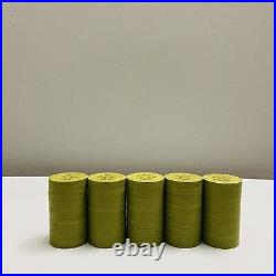Vtg 100-25 Paulson OLIVE GREEN Fun Nite No Value Clay Poker Chips Top Hat Cane