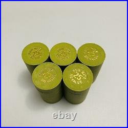 Vtg 100-25 Paulson OLIVE GREEN Fun Nite No Value Clay Poker Chips Top Hat Cane
