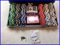 Vtg 300 Piece Clay Poker Chips/ 5 Dice/2 Decks Cards/ Metal Case withKeys, New