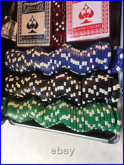 Vtg 300 Piece Clay Poker Chips/ 5 Dice/2 Decks Cards/ Metal Case withKeys, New