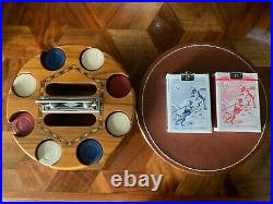 Vtg Art Deco Poker Chip Caddy W Clay Po-do Terrier Buldog Chips & Playing Cards