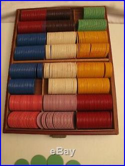 Vtg Clay Poker Chips In Leather Case 1950's 50's Pink Aqua Green Yellow Purple