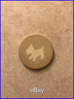 White Scotty Dog Early 1900s Clay Poker Chip Vintage Rare